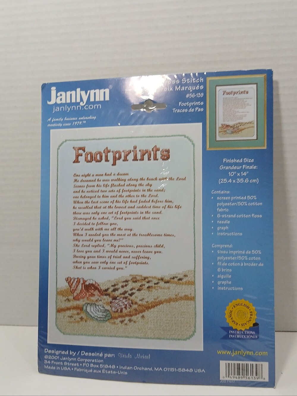 New Vintage Janlynn Stamped Stamped Cross Stitch Footprints In The Sand #56-139